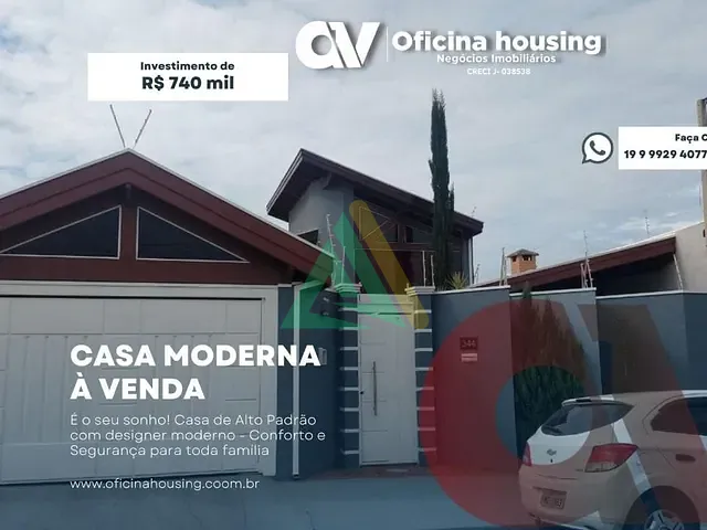 Casa com 300m² 3 quartos e 3 banheiros, à venda, no bairro Residencial do Bosque em Mogi Mirim