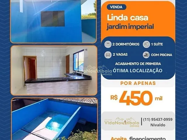 Casa com 150m² 2 quartos e 2 banheiros, à venda, no bairro Jardim Imperial em Atibaia