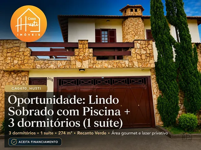 Casa 3 quartos e 3 banheiros, à venda, no bairro Chácara Recanto Verde em Cotia