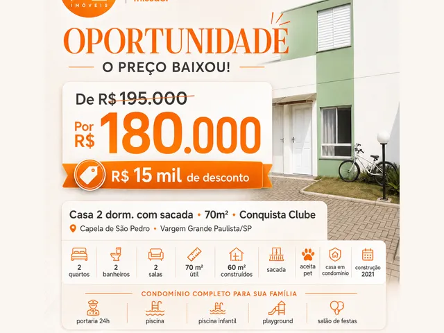 Foto do Casa - Casa 2 Dormt. com Sacada – 70m² – Conquista Clube, Vargem G. Paulista/SP | Casa Husti Imóveis