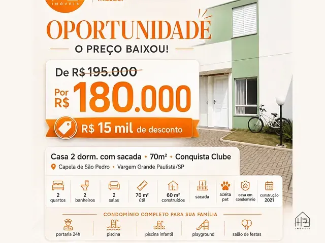 Casa 2 quartos e 2 banheiros, à venda, no bairro Capela de São Pedro em Vargem Grande Paulista