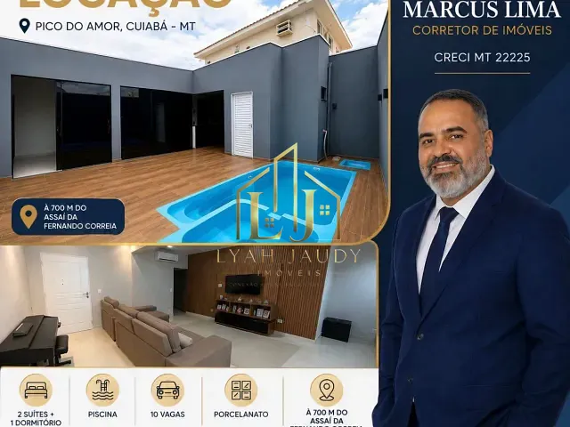 Casa com 250m² 3 quartos e 3 banheiros, para alugar, no bairro Pico do Amor em Cuiabá