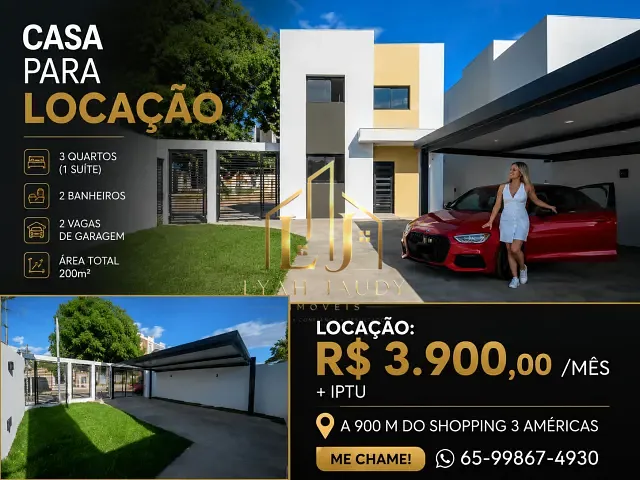 Casa com 250m² 3 quartos e 2 banheiros, para alugar, no bairro Jardim Tropical em Cuiabá