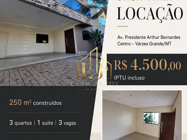 Casa com 150m² 3 quartos e 4 banheiros, para alugar, no bairro Centro-Sul em Várzea Grande