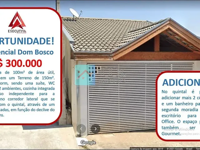 Casa com 150m² 3 quartos e 2 banheiros, à venda, no bairro Residencial Dom Bosco em São José dos Campos