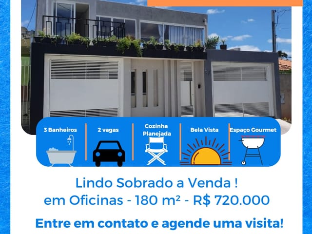 Casa 3 quartos e 3 banheiros, à venda, no bairro Oficinas em Ponta Grossa