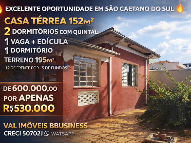 Casa com 140m² 2 quartos e 2 banheiros, à venda, no bairro Santo Antônio em São Caetano do Sul