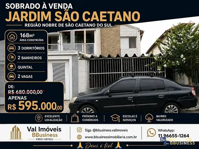Casa com 168m² 3 quartos e 1 banheiro, à venda, no bairro Jardim São Caetano em São Caetano do Sul