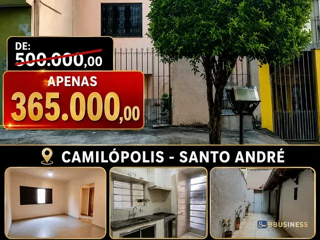 Casa com 95m² 3 quartos e 2 banheiros, à venda, no bairro Vila Camilópolis em Santo André