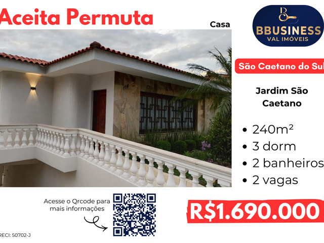 Casa com 240m² 3 quartos e 2 banheiros, à venda, no bairro Jardim São Caetano em São Caetano do Sul