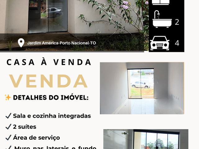 Casa 2 quartos e 1 banheiro, à venda ou para alugar, no bairro Jardim America em Porto Nacional