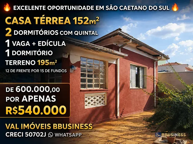 Casa com 195m² 2 quartos e 1 banheiro, à venda, no bairro Nova Gerty em São Caetano do Sul