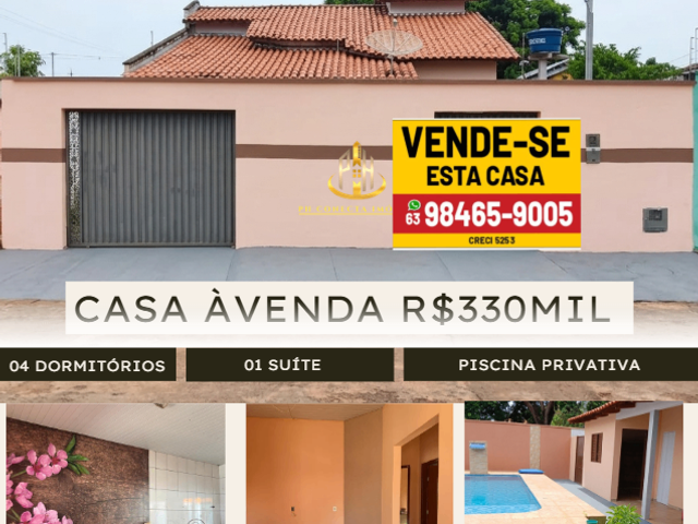 Casa 4 quartos e 1 banheiro, à venda, no bairro Nova Capital em Porto Nacional