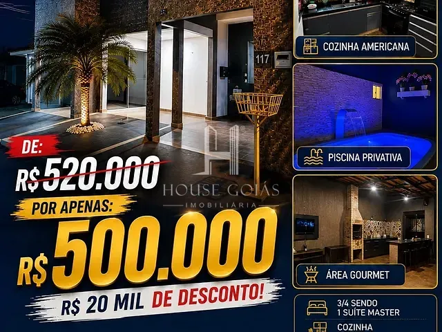 Casa com 180m² 3 quartos e 2 banheiros, à venda, no bairro Condomínio Amin Camargo em Goiânia
