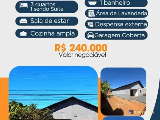 Casa 3 quartos e 1 banheiro, à venda, no bairro Vila Nova em Porto Nacional
