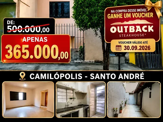 Casa com 95m² 3 quartos e 2 banheiros, à venda, no bairro Vila Camilópolis em Santo André