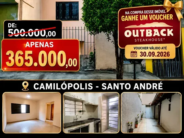 Casa com 95m² 3 quartos e 2 banheiros, à venda, no bairro Utinga em Santo André