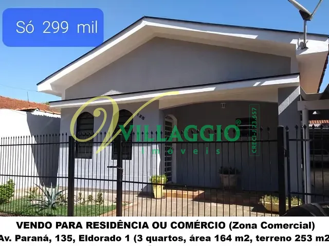 Casa com 253m² 3 quartos e 2 banheiros, à venda, no bairro Eldorado em São José do Rio Preto