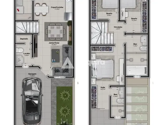 Sobrado 3 quartos e 3 banheiros, à venda, no bairro Contorno em Ponta Grossa