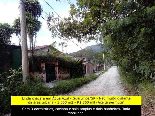 Chácara com 1000m² 3 quartos e 2 banheiros, à venda, no bairro Aguazul em Guarulhos