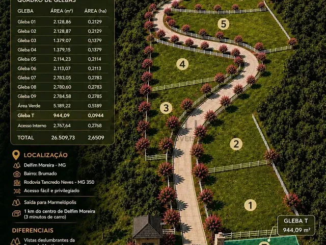 Chácara com 2113m², à venda, no bairro Brumado em Delfim Moreira