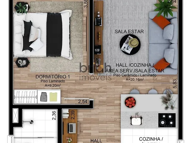 Apartamento 1 quarto e 1 banheiro, à venda, no bairro Centro em São Leopoldo