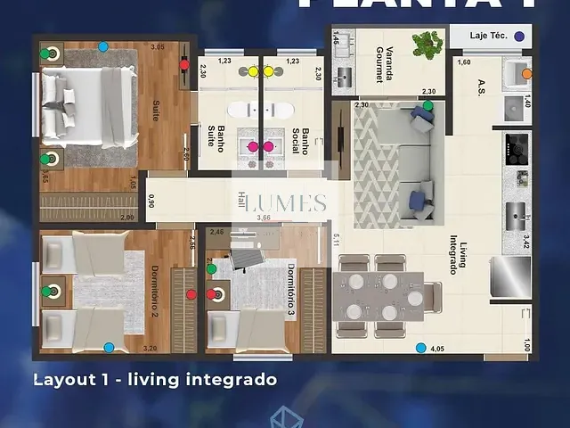 Apartamento 3 quartos e 2 banheiros, à venda, no bairro Residencial Dona Margarida em Santa Bárbara D'Oeste
