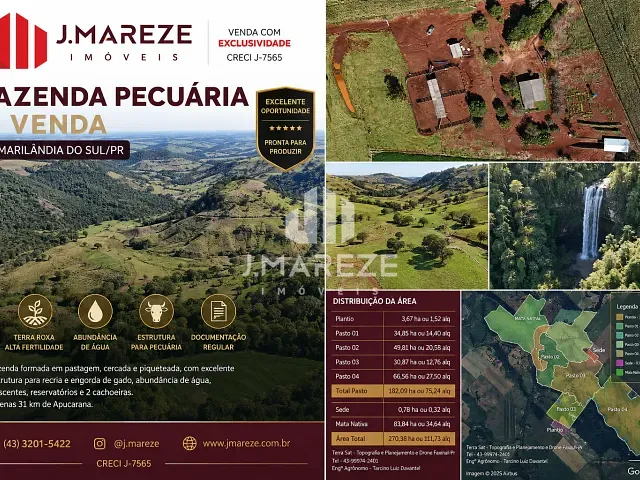 Fazenda com 2703980m², à venda, no bairro Rural em Marilândia do Sul