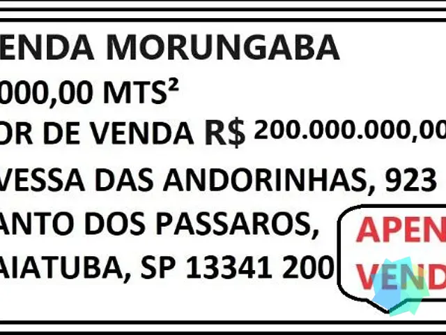 Fazenda com 805000m² 3 quartos e 2 banheiros, à venda, no bairro Recanto dos Pássaros em Indaiatuba
