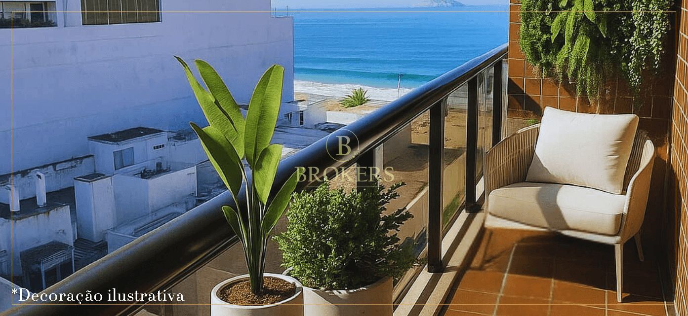 Flat à venda, Av Vieira Souto - Ipanema. Vista lateral mar, 2 quartos, sendo 1 suíte, 2 vagas na escritura - 90 m²