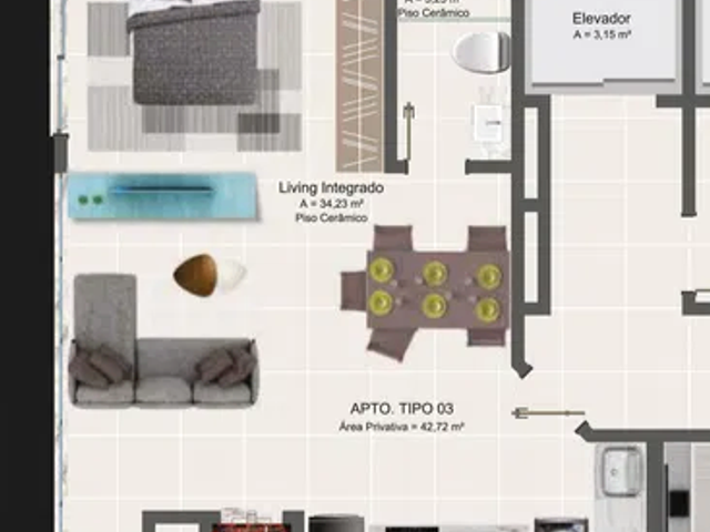 Flat com 42m² 1 quarto e 1 banheiro, à venda, no bairro Pereque em Porto Belo