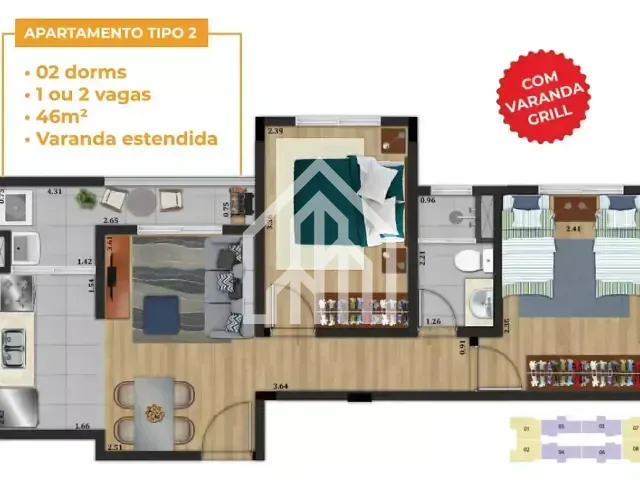 Lançamento 2 quartos e 1 banheiro, disponível, no bairro Jardim Aida em Guarulhos