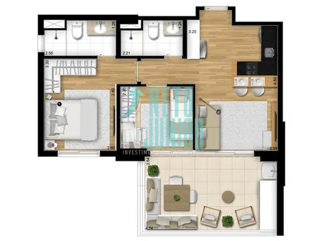 Apartamento com 58m² 2 quartos e 2 banheiros, à venda, no bairro Brooklin Paulista em São Paulo