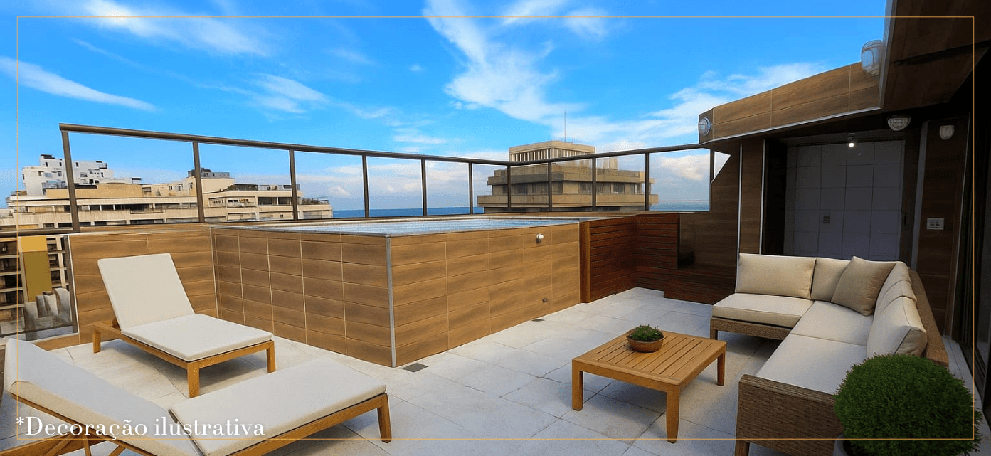 Cobertura triplex à venda, Ipanema, Rua Prudente de Morais - Terraço com piscina, 2 salas, 3 quartos sendo 1 suíte, elevador privativo, 1 vaga escritura