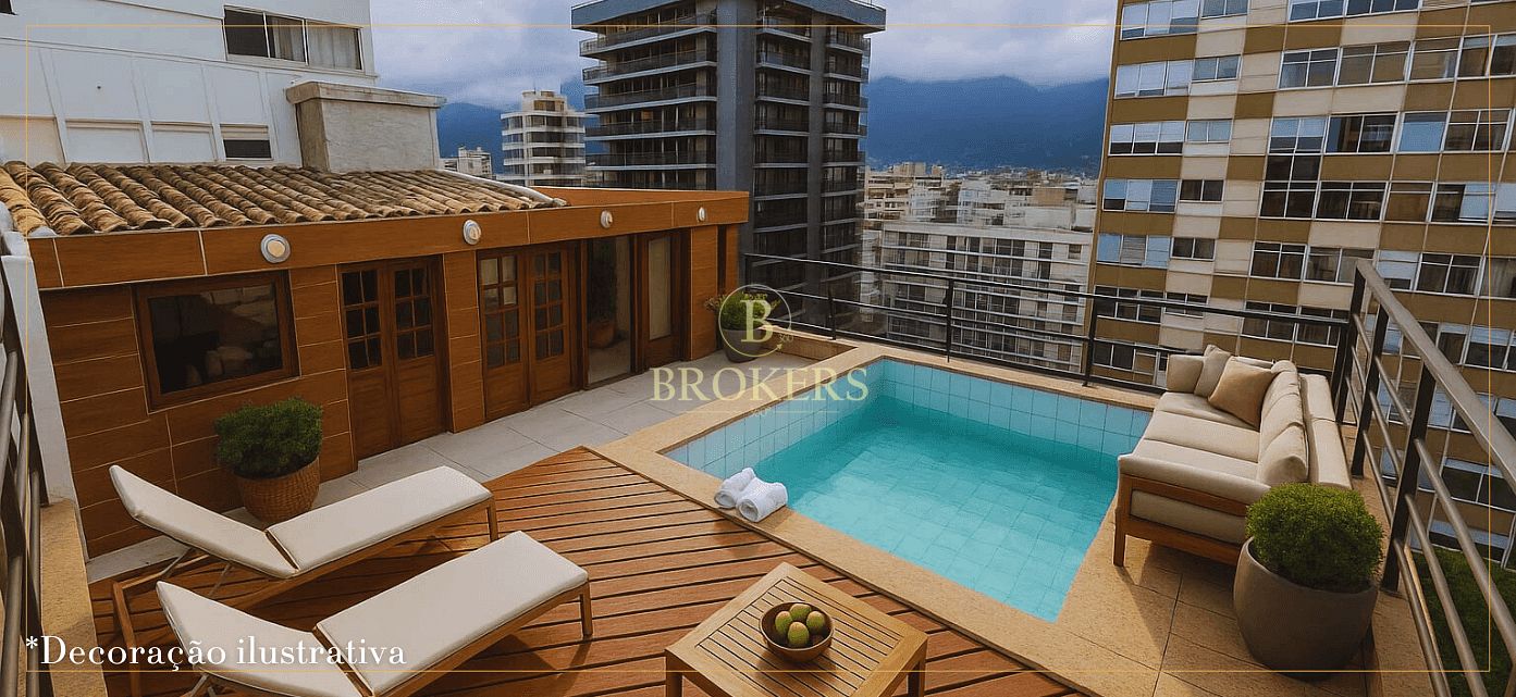 Cobertura triplex à venda, Ipanema, Rua Prudente de Morais - Terraço com piscina, 2 salas, 3 quartos sendo 1 suíte, elevador privativo, 1 vaga escritura