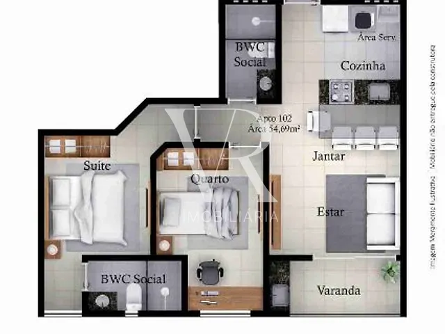 Apartamento 2 quartos e 1 banheiro, à venda, no bairro Bessa em João Pessoa