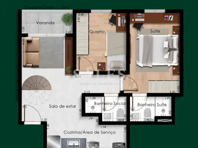 Cobertura / Penthouse com 132m² 2 quartos e 3 banheiros, à venda, no bairro Monte Castelo em Juiz de Fora