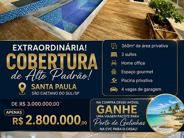Cobertura / Penthouse 3 quartos e 5 banheiros, à venda, no bairro Santa Paula em São Caetano do Sul