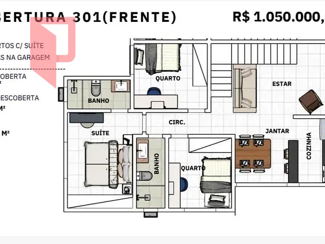 Cobertura / Penthouse 3 quartos e 2 banheiros, à venda, no bairro Caiçaras em Belo Horizonte