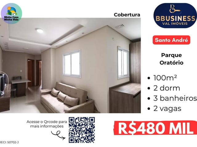 Cobertura / Penthouse com 100m² 2 quartos e 3 banheiros, à venda, no bairro Parque Oratório em Santo André