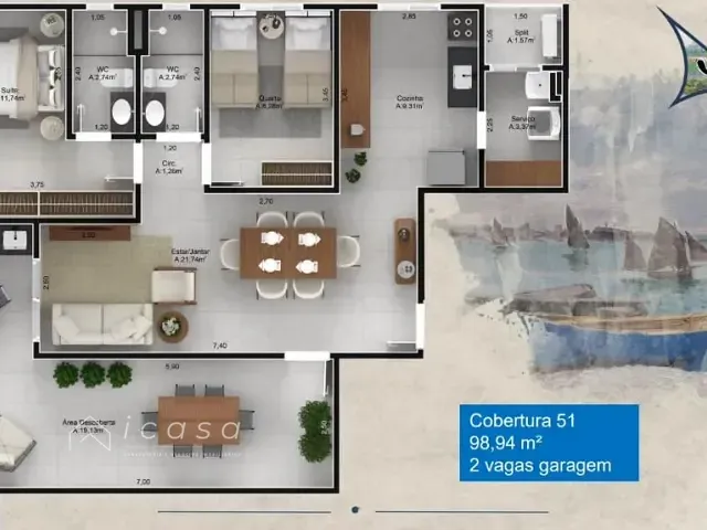 Cobertura / Penthouse com 99m² 2 quartos e 1 banheiro, à venda, no bairro Umuarama em Ubatuba
