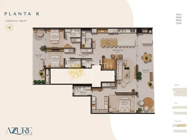 Cobertura / Penthouse com 221m² 3 quartos e 4 banheiros, à venda, no bairro Praia Brava em Florianópolis