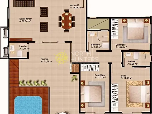 Cobertura / Penthouse 3 quartos e 3 banheiros, à venda, no bairro Ingleses do Rio Vermelho em Florianópolis