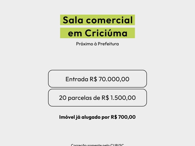 Sala à venda, no bairro Santa Bárbara em Criciúma