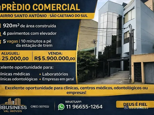 Prédio com 1000m², à venda ou para alugar, no bairro Santo Antônio em São Caetano do Sul