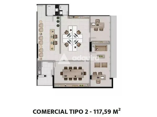 Sala com 130m², à venda, no bairro Centro em Ponta Grossa