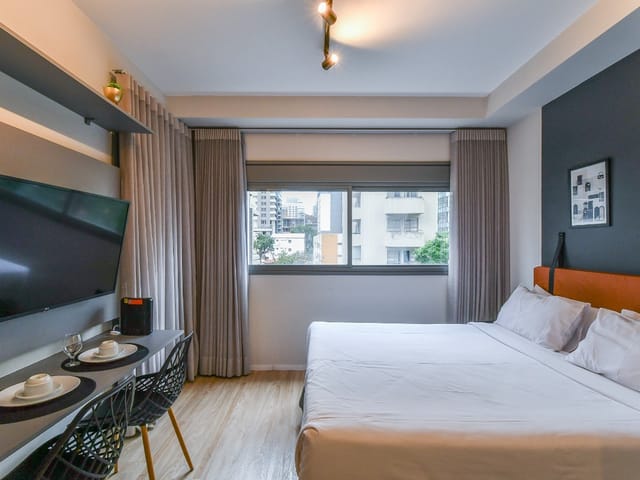 Foto do Salão - Flat para venda em Pinheiros com 1 quarto, sendo 1 suíte , 27m² | Correteria Imóveis