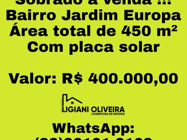 Sobrado com 225m² 3 quartos e 1 banheiro, à venda, no bairro Jardim Europa em Novo Progresso