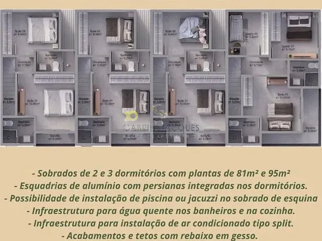Sobrado com 100m² 2 quartos e 3 banheiros, à venda, no bairro Praia Do Sonho (Ens Brito) em Palhoça