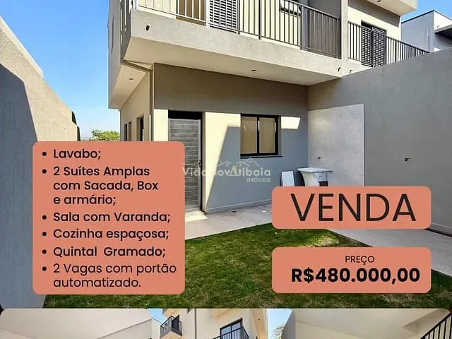 Sobrado com 65m² 2 quartos e 3 banheiros, à venda, no bairro Jardim Santo Antônio em Atibaia